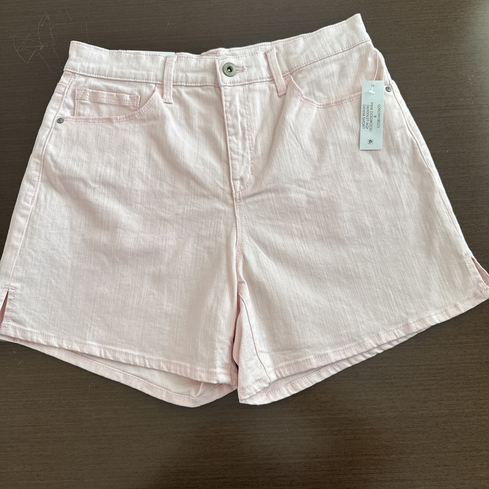 Jessica Simpson Sz 8 Shorts Pink Denim Slit Side Hi Waist Beach Vacation NWT